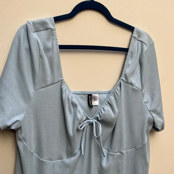 H&M+ LIGHT BLUE Tie-Front Ribbed Dress - Picture 6 of 12